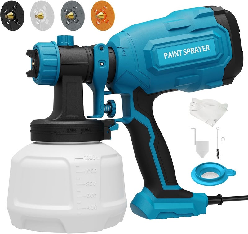 WIBENTL Paint Sprayer, 700W HVLP Spray Gun with 4 Brass Nozzles & 3 Patterns, Paint Gun with Adjustable Spray Width, Paint Sprayers for Home Furniture, Cabinets, DIY Works, Door, Garden Chairs etc. - Image 1